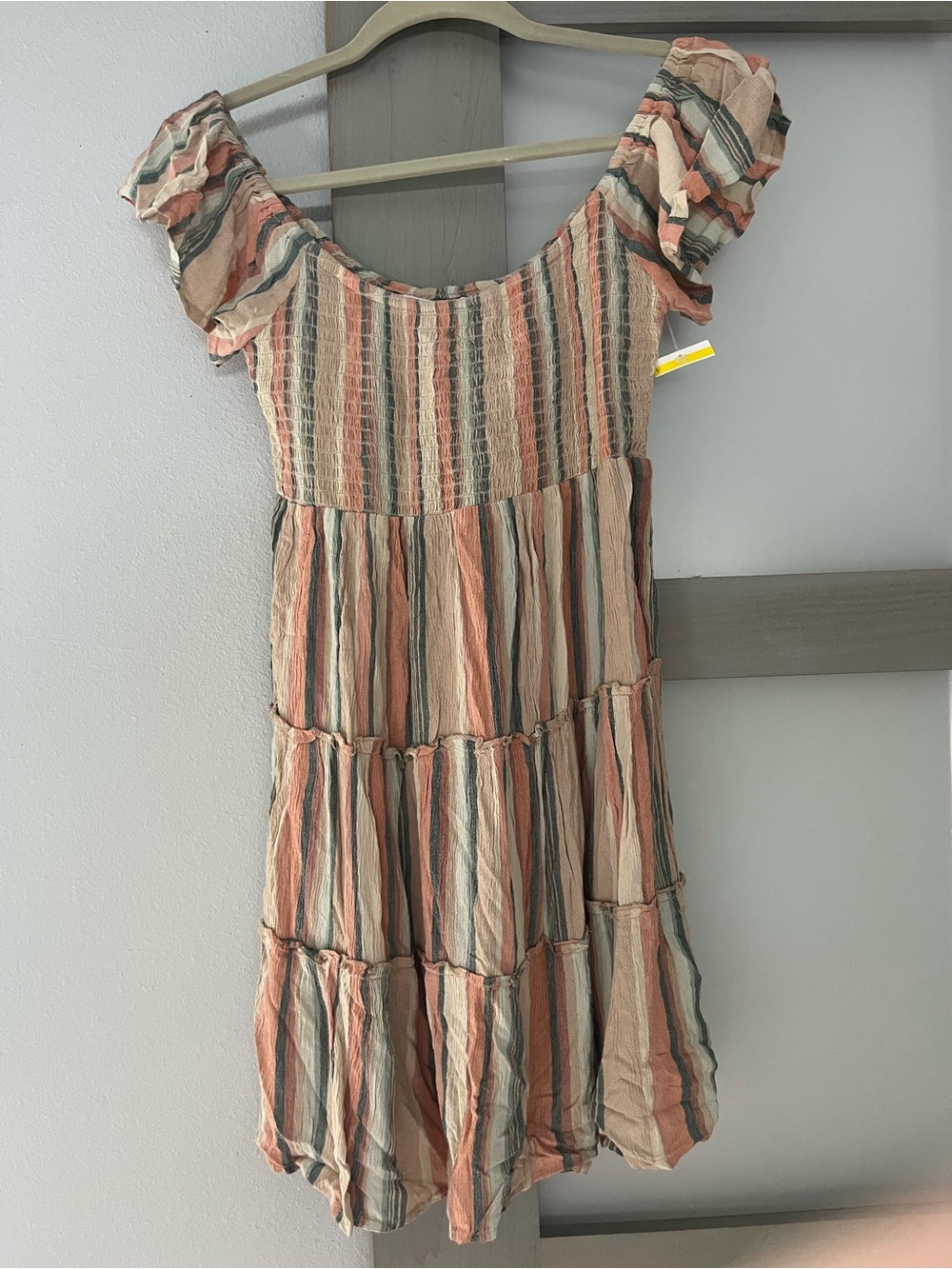 O'Neill Multi-Striped Flutter Sleeve Tiered Mini Dress